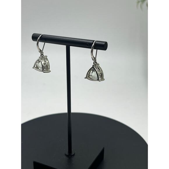 DK 925 Designer Sterling Silver Trillion Cut Green Amethyst Leverback Earrings - Picture 8 of 10